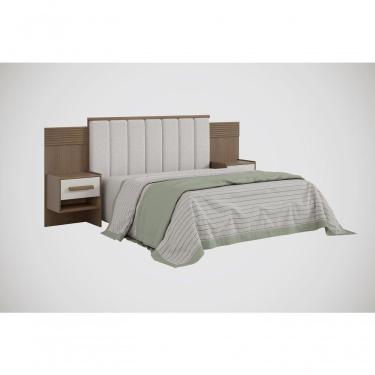 Imagem de Cabeceira Para Cama De Casal Ripada Irís 140cm Estofada Com 2 Mesas De Cabeceira D Doro