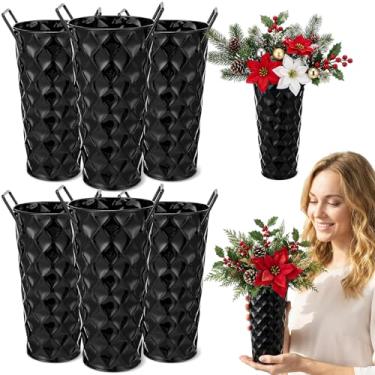 Imagem de Ninehaoou Balde de flores galvanizado, 6 peças, vasos de metal de 23 cm para flores, fazenda, balde francês com alças, vasos florais para bar, casa, buquê, mesa, centro de mesa, suprimentos de