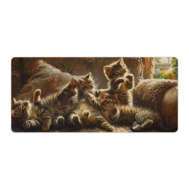 Imagem de FoRes Tapete de rato grande para jogos de gato fofo com base de borracha antiderrapante para laptop, acessórios de computador, suprimentos para escritório, casa, 40 x 90 cm