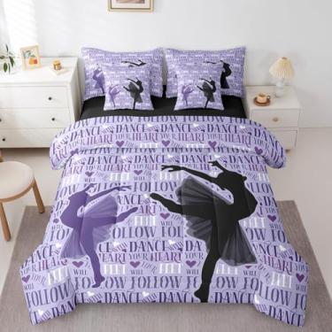 Imagem de Erosebridal Conjunto de edredom para meninas, bailarina dançante, roxo e preto, 7 peças, reversível, para quarto de meninas, adolescentes e mulheres