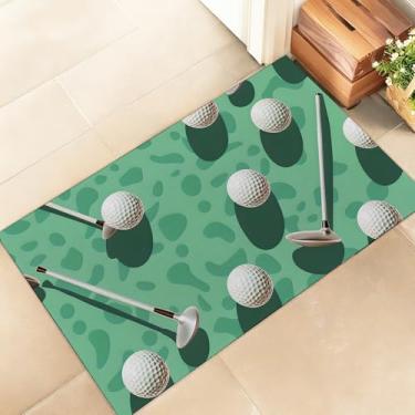 Imagem de amepay Tapete de porta interno de bolas de golfe e tacos – Capacho elegante de 43 x 75 cm de tecido não tecido com design esportivo divertido, para varanda, quarto, sala de estar - tapete decorativo