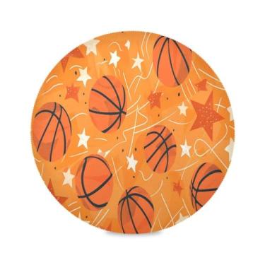 Imagem de Wassud Jogo americano bolas de basquete e estrelas tapetes de mesa redondos para cozinha e jantar tapetes laváveis resistentes ao calor decoração de mesa 39 cm