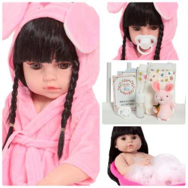 Imagem de Boneca Reborn Bebê Princesa Cabelo Longo Com Kit Acessórios - Cegonha 