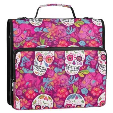 Imagem de Wassud Pasta organizadora expansível com 3 anéis coloridos de caveiras de açúcar com alça de ombro e alça de vários bolsos