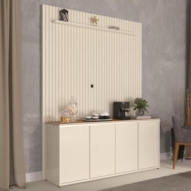 Imagem de Painel Ripado 184cm Com Buffet 4 Portas Oslo 180cm - Via Nossa, Off Wh