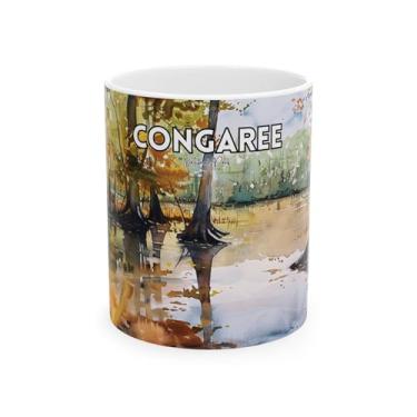 Imagem de Scacco Matto Caneca Congaree – Caneca de café de cerâmica com paisagem úmida de floresta em aquarela, 325 g ou 425 g