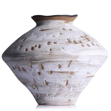 Imagem de Vaso vintage enferrujado Wabi Sabi, 29 cm de altura, vaso de cerâmica rústico para decoração de casa de fazenda, vasos de flores texturizados para decoração de casa, mesa, sala de estar (branco