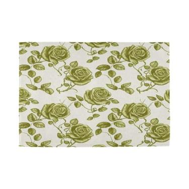 Imagem de Burbuja Jogo americano retrô de rosas verdes, conjunto de 4 tapetes de mesa laváveis antiderrapantes, resistentes ao calor para cozinha, mesa de jantar, ambientes internos e externos