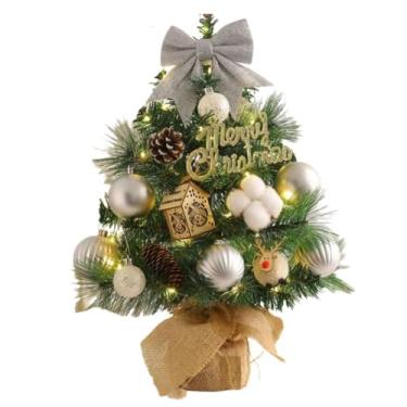 Imagem de Mini árvore de Natal artificial de 45 cm, pequena árvore de mesa para férias, faça você mesmo e decoração de escritório, planta artificial (estilo 3)