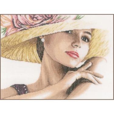 Imagem de Lanarte Counted Cross Stitch Kit Lady with Hat (Linen), Fabric, Assorted, 32 x 22.5 x 2 cm
