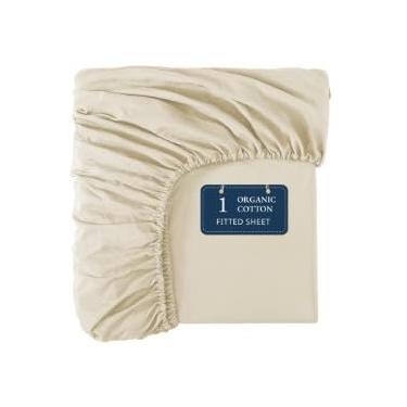 Imagem de Lane Linen Lençol King Size 100% algodão orgânico (198 x 203 cm) - Lençol de elástico 100% algodão super macio - Lençol de cama de algodão leve e durável - Natural