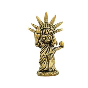 Imagem de SAINWORDS Estátua da Liberdade Estatueta de metal cobre latão escultura portátil tamanho mini lembrança cidade de Nova York decoração de mesa de escritório ornamentos de painel de carro