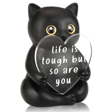 Imagem de FTONENI Decoração de mesa de incentivo de gato preto, presente de escritório inspirador para colega de trabalho, professor, enfermeira, estatueta de mesa de motivação positiva para apreciação - FDD634