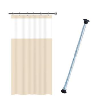 Imagem de Kit Cortina Box Banheiro Antimofo + Varão Suporte De Cortina - Vida Pr