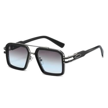 Imagem de Óculos de Sol UV400 - Armação Dupla Estampa Leopardo Degradê Punk para Homens e Mulheres, Esportes ao Ar Livre, Corrida e Ciclismo, Cinza Chumbo e Azul