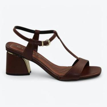 Imagem de Sandália Salto Médio Ramarim 2528102, Caqui, 37