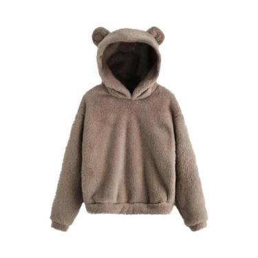 Imagem de Moletom Feminino De Inverno Com Capuz De Pelúcia, Manga Longa, Orelhas
