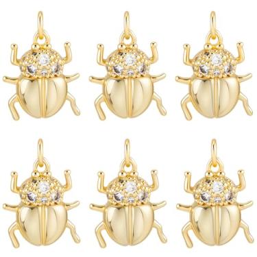 Imagem de Beebeecraft 1 caixa, 8 peças, pingentes de insetos de zircônia cúbica para fabricação de joias com tema animal banhado a ouro 18 K, pingentes de besouros voadores para artesanato