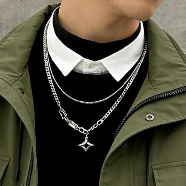 Imagem de Conjunto de 2 peças de colar em camadas para mulheres, gargantilha moderna e pingente com pingentes de estrela e lua, joias modernas, One Size, Metal, Sem Pedra Preciosa
