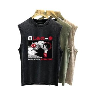 Imagem de Camiseta Regata Oversized Masculina Com Estampa De Anime Hajime No Ipp
