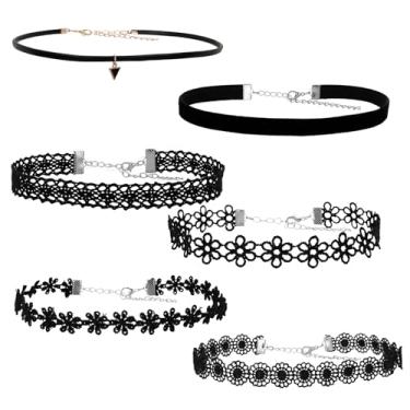 Imagem de Bnapott Conjunto de 6 peças de gargantilha de veludo preto para mulheres, tatuagem gótica ajustável, renda, punk gótico, joias, acessórios de roupas