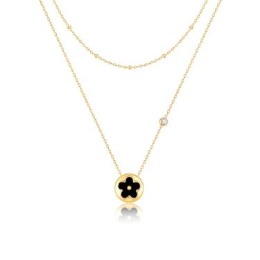 Imagem de KSF Colar floral dourado para mulheres - Colar com pingente de flor banhado a ouro 18K empilhado, aço inoxidável, não mancha, delicado sorte, pingente de quatro folhas, presentes de aniversário