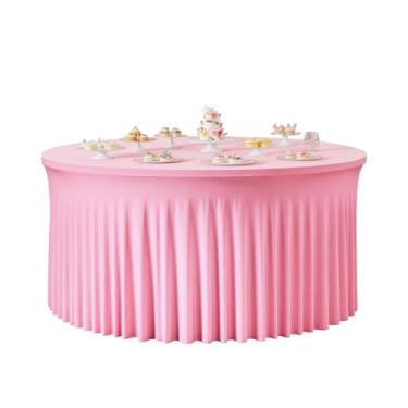 Imagem de Torrowsrort 1 pacote com toalhas de mesa redondas rosa, 152 cm, elastano com saia, toalha de mesa lavável, toalha de mesa redonda sem vincos para festa de casamento, aniversário, evento ao ar livre