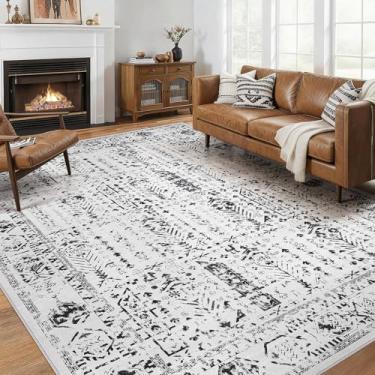 Imagem de Tapete de área para sala de estar – 19 x 23 cm macio lavável oriental vintage floral envelhecido tapete grande – Tapetes antiderrapantes resistentes a manchas para quarto, sala de jantar, berçário