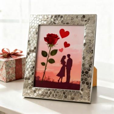 Imagem de Moldura decorativa de 10 x 15 cm, moldura de mesa para exibição de fotos em casa com borda texturizada, champanhe