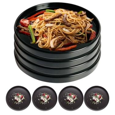 Imagem de YuanQ Pacote com 4 pratos de jantar planos inquebráveis, reutilizáveis, pratos pretos, conjunto de 4 pratos de cozinha para servir, lavável na lava-louças e no micro-ondas (28 cm)