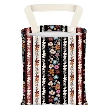 Imagem de ADQWIOVL Caixote do lixo de carro, organizador de carro e bolsa de armazenamento para viagens, listras florais boêmias coloridas ao ar livre