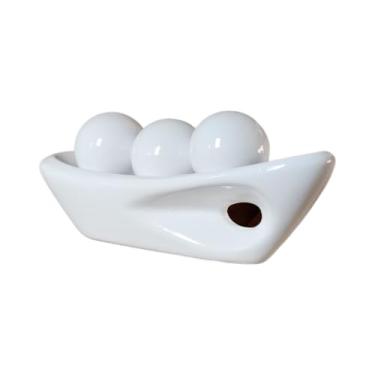 Imagem de Barca Vazada c/3 Bolas Cerâmica Centro Mesa Sala Escritório Rack Diversas - Decoração para Sala, Mesa de Jantar, Estante e Home Office(Branco)