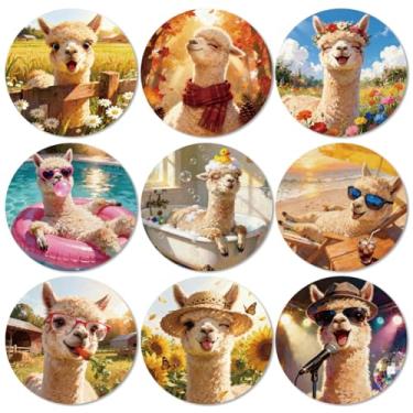 Imagem de ANATTASOUL Conjunto de 9 porta-copos de alpacas engraçadas coloridas de madeira presente de inauguração de casa redonda para casa nova, proteção de mesa de centro decorativa de 9,9 cm para decoração