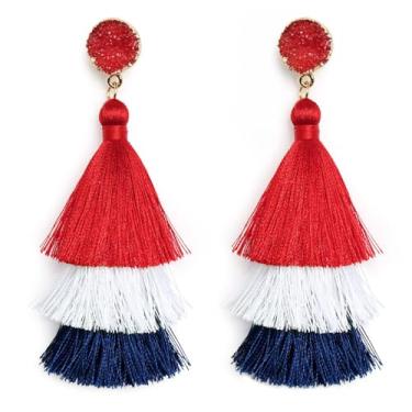 Imagem de Brincos patrióticos de Halloween, Natal, 4 de julho, brincos de Natal para o Dia da Independência, brincos pendentes com gancho, joias modernas, presente para mulheres, Style-D, Zinco, Sem pedra