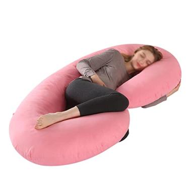 Imagem de Travesseiros de gravidez para dormir em forma de C, travesseiros de grávidas para dormir, travesseiro de corpo inteiro essencial para gravidez com zíper reversível lago azul (rosa)
