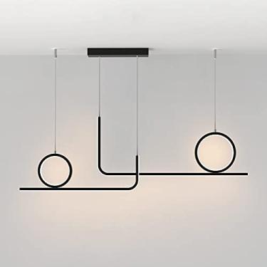 Imagem de Luminária pendente ultrafina de 80 cm (31,5"), luminária linear de metal com cúpula de silicone, luminárias de suspensão geométricas pretas, lustre para sala de jantar, luminárias pendentes