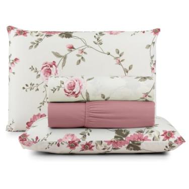 Imagem de Jogo de Cama Casal 4 Peças Micropercal 200 Fios Toque Aveludado com Elástico e Fronhas(CAMÉLIA,Casal)