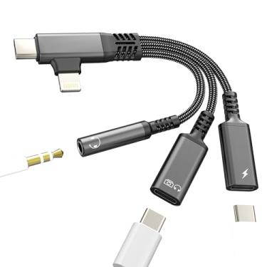 Imagem de Adaptador de fone de ouvido USB C OTG tipo C Lightning (3 em 2) para iPhone 17, 16, 15, 14, conector de áudio, divisor de 3,5 mm, carregador dongle para iPad, porta de iluminação de carro de