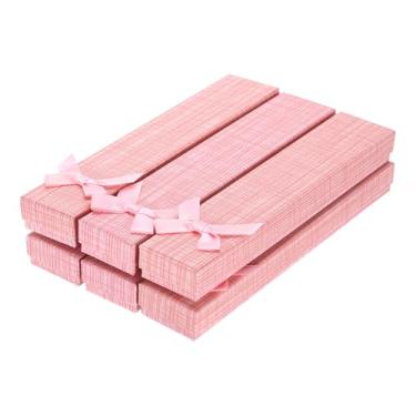 Imagem de PATIKIL Caixa de presente de joias de 21 x 3 x 2 cm, pacote com 6 caixas retangulares de papelão, com inserções de espuma, laço para casamento, aniversário, aniversário, festival, rosa