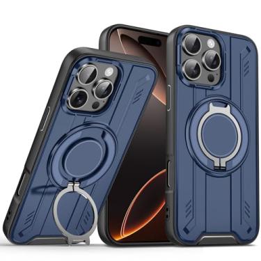 Imagem de FWYANZH Capa à prova de choque para iPhone 16E, suporte de anel giratório embutido, capa rígida fina de proteção contra quedas, azul, 16E