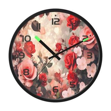 Imagem de SEHANY Relógio de parede de rosas para dia dos namorados, silencioso, sem tique-taque, operado por bateria, controle de som, luz noturna, relógios de parede para sala de estar, cozinha, quarto