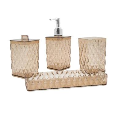 Imagem de Kit Banheiro Conjunto 4/3 Peças Completo Plasútil Acrílico Decoração Banheiro Kit Banho Glamour Lavabo, Ideal for Home & Small Living Spaces(Banho Glamour 4 Pçs - Âmbar)