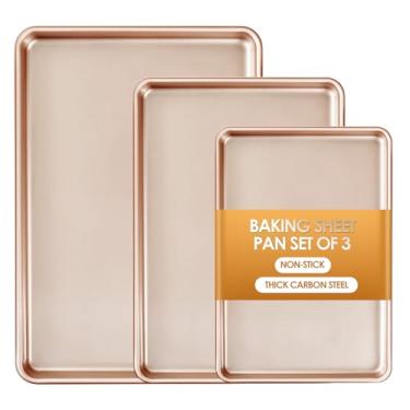 Imagem de Conjunto de 3 formas de assadeira comerciais, formas antiaderentes para assar, formas antiaderentes de rolo, torradeira, forno, resistente, fácil de limpar, ouro rosa