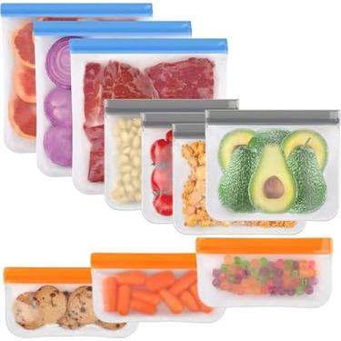 Imagem de Pacote com 10 sacos reutilizáveis para lava-louças, de silicone, sem BPA, sacos de armazenamento de alimentos para viagem marítima – 3 galões, 4 sanduíches, 3 lanches