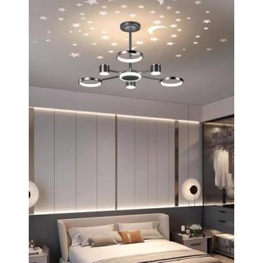 Imagem de Luminária de teto LED moderna para sala de estar, com iluminação regulável, cabeça giratória 360°, controle remoto e efeito estrela, ideal para mesa de jantar, sala de estar e quarto (6 lâmp