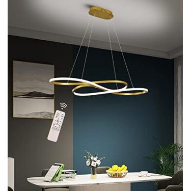 Imagem de Luminária de teto pendente LED dimerizável com controle remoto, altura ajustável, design moderno e criativo, ideal para cozinhas, bares, cafés e mesas de jantar.