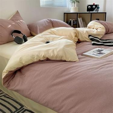 Imagem de Conjunto de cama de algodão com bolhas, algodão lavado, respirável e suave para a pele, conjunto de capa de edredom jacquard para cama de solteiro, 10, 1,8 m, conjunto de 4 peças