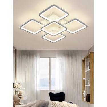 Imagem de Luminária pendente LED moderna com design quadrado, feita em metal e acrílico. Luminária de teto LED de baixo consumo, embutida, ideal para salas de estar, quartos e escritórios (60 cm).