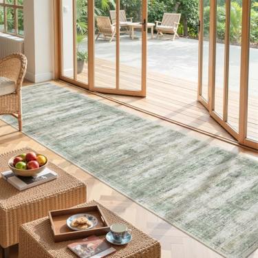 Imagem de Restydon Tapetes longos – Tapetes laváveis para corredor 5 x 25 cm, tapete de cozinha ultramacio e ultrafino, tapetes antiderrapantes para entrada, quarto, sala de estar (5 x 25 cm, verde/amarelo