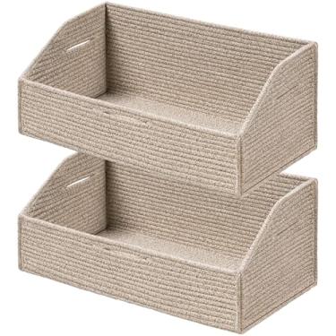 Imagem de UBBCARE Caixas de armazenamento para armário, pacote com 2, caixas de armazenamento de roupas de corda de algodão e cesta de brinquedo resistente para cães, 48 x 28 x 18 cm, cestas de prateleira para